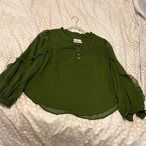 Ann Taylor Loft Green Long Sleeve Lined Ruffled Women's Top